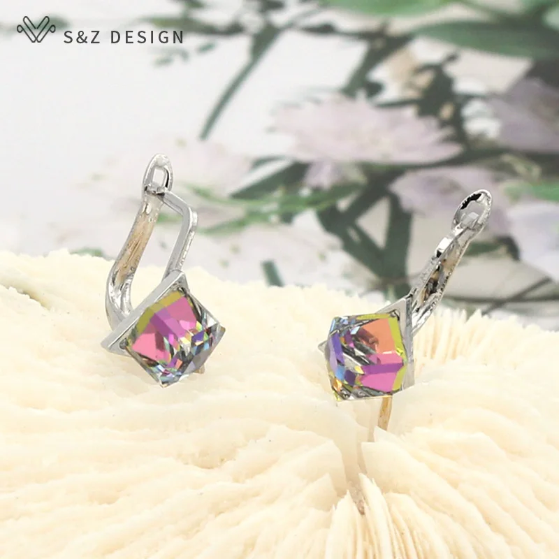 S&Z DESIGN 2020 Fashion Colorful Square Cube Crystal Dangle Earrings For Women Wedding Jewelry Lovely Earrings Anti-allergy
