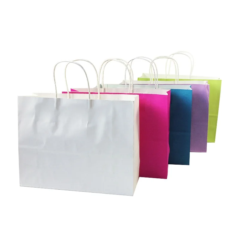 

10 Pcs/lot Multifuntion Kraft Paper Bags With Handle Candy Color Recyle Shopping Package Bags Gift Bag 32*25*11cm
