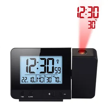 

Digital Alarm Clock Projection Snooze Temperature Humidity Date Time Display 180 Degree Rotation USB Output LCD Screen LED Clock