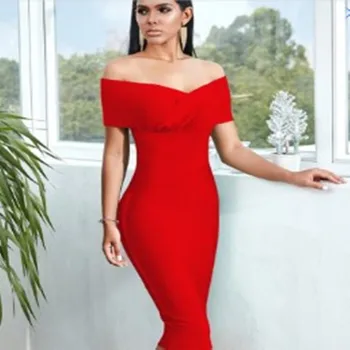 

WOMEN'S Dress Summer New Style off-Shoulder Bandage Dress Women's 2020-Short Sleeve Slimming Party Dress