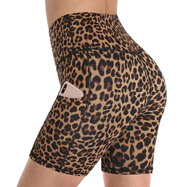 Women High Waist Tummy Control Yoga Biker Shorts Leopard Snakeskin