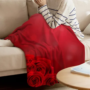 

Valentine'S Day Rose Red Heart Throw Blanket Soft Comfortable Velvet Plush Blankets Warm Sofa Bed Sheets