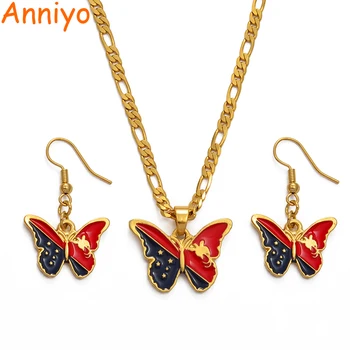 

Anniyo Papua New Guinea Flag Butterfly Pendant Necklaces Earrings for Women National PNG Jewelry set #121016