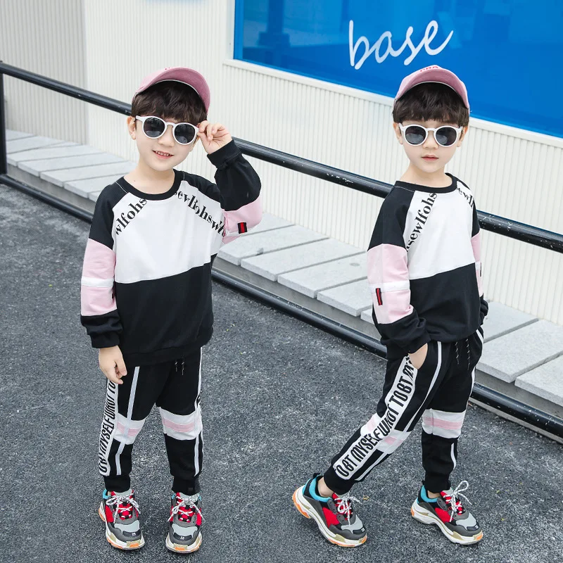 

2020 Spring Childrenswear Korean-style Big Boy Block English Kids Set 0-5-Year-Old Baby T-shirt Round-neck Shirt