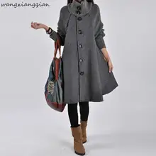 Женское осеннее теплое шерстяное пальто, женская однобортная ветровка, Зимний плащ, вязаный длинный рукав, высокий Тренч, пальто для женщин A525