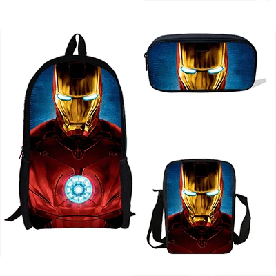 School Backpack 3 Pcs/set Iron Man Superhero Printing Schoolbag For Teenagers Girls Children Student Book Bag Boys Satchel - Цвет: j8777