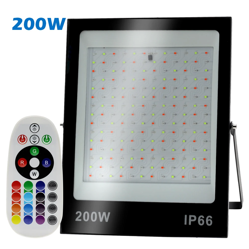 50W 100W 200W RGB Led Flood Light Waterproof 220V LED Spotlight With Remote Control For Path Garden Street Gate Outdoor Lighting external security light Floodlights