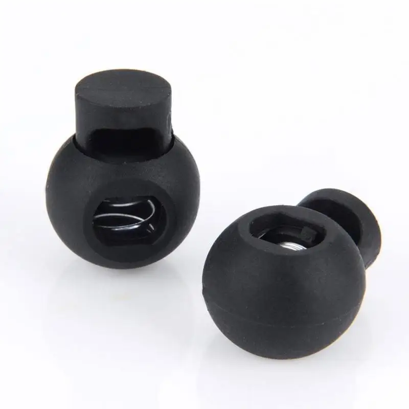 

Factory Supply Wholesale Spring Loaded Plastic Round Toggle Stopper Cord Locks End Adjuster High Quality Fastener Black