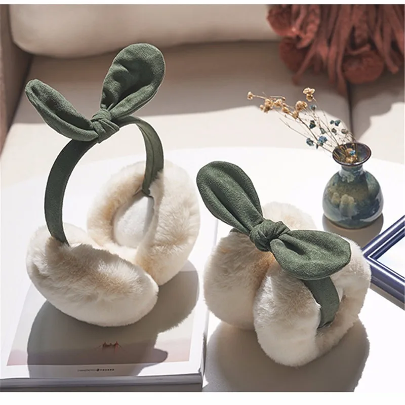 Green 1 шт. новые регулируемые складные меховые мягкие женские теплые наушники зимние теплые наушники милые наушники с бантом складные зимние наушники - Цвет: Green