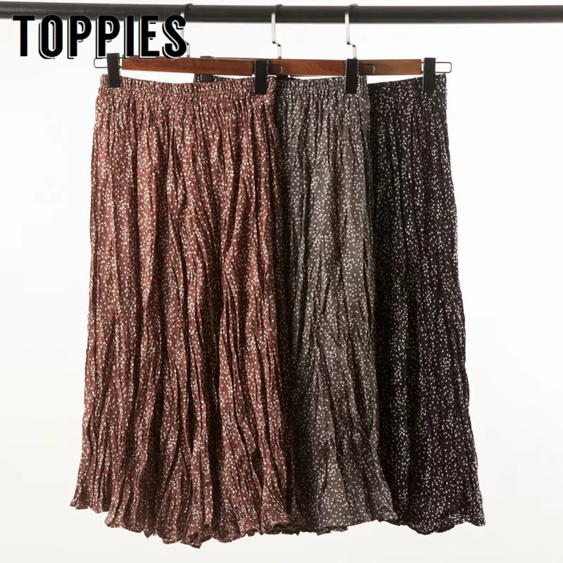 Длинные юбки с высокой талией и цветочным принтом, осень, корейские женские плиссированные юбки с эластичной талией, уличная одежда