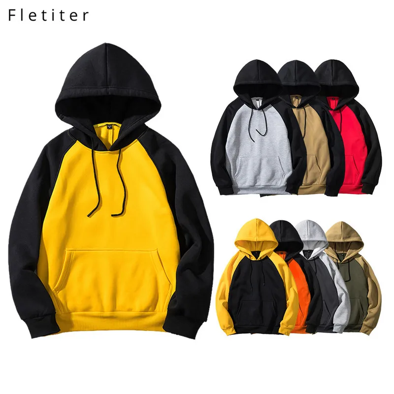 

Fletiter Men Hooded Pullover Streetwear Patchwork Deisgn Hoodie Sweatshirt Hip Hop Winter Fleece Hoodie Cotton EUR SIZE Autumn