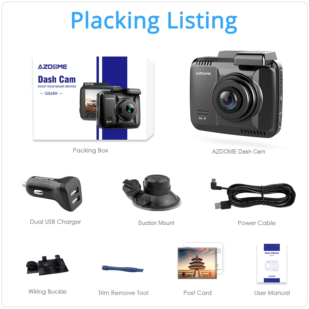 AZDOME Dash Cam GS63H 4K Встроенный gps скорость WiFi Автомобильный видеорегистратор Двойной объектив Автомобильная камера видеорегистратор ночного видения 24H Park