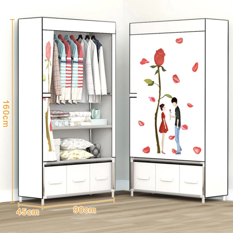 Bedroom Multipurpose Fold Portable Oxford Cloth Home Furniture Wardrobe Cats Storage Metal Shelf Organizer Cabinet Dustproof | Мебель