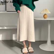 

Sister Fara New Autumn Winter Solid Knit Sweater Skirt Women's High Waist Slim Midi Pencil Skirt Female Straight Long Half Skirt