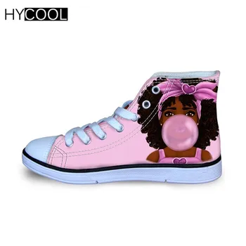 

HYCOOL Black Art African Girls Kids Sport Shoes Children Sneakers Flat Comfortable High Top Canvas Shoes Walking Shoes Footwear