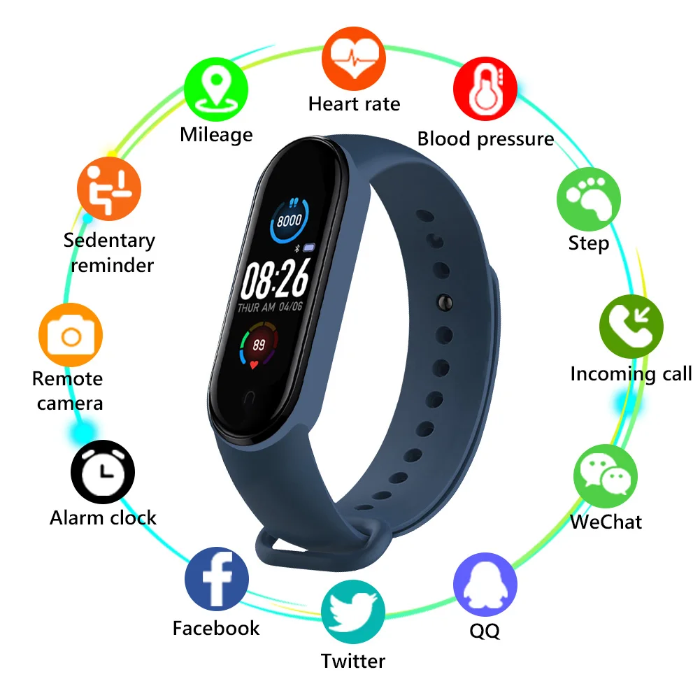 Smart Bracelet Band 5 Sport Fitness Tracker Pedometer Heart Rate Blood Pressure Monitor Bluetooth watch Men Women | Электроника
