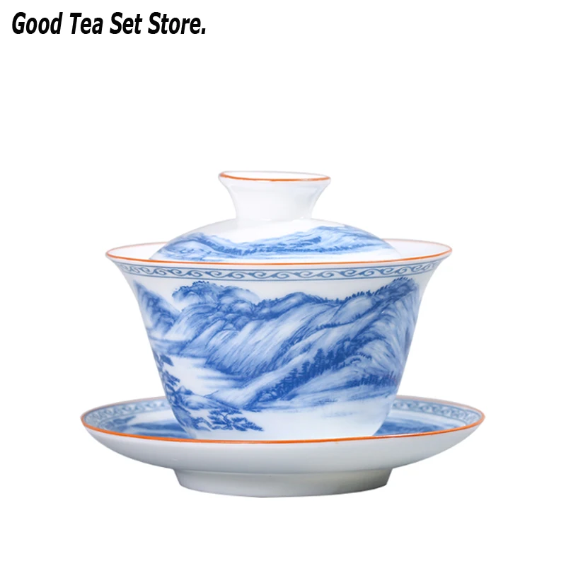 200 мл Цзиндэчжэнь Gaiwan синий и белый фарфор Tureen керамическая чашка с крышкой