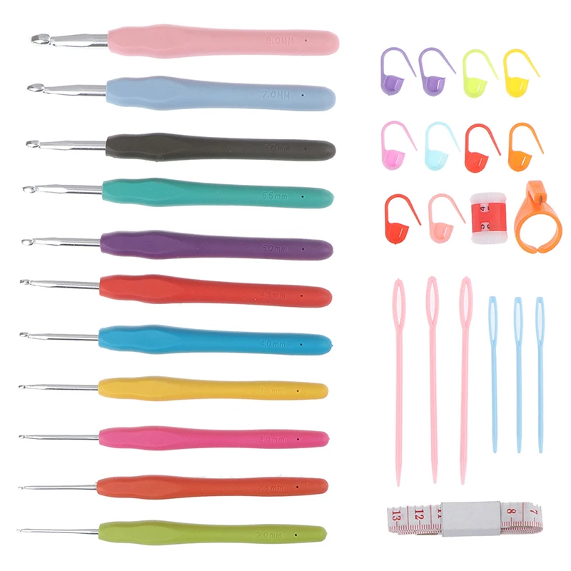 

1set=30 Pieces Crochet Hook Set Colorful Strength Knitting Tools Needle Clip Hook Weave Craft Yarn Sewing Tools