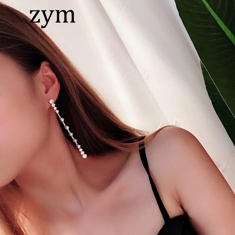 Zym2019 популярный бренд, S925 Стерлинговое Серебро, серьги с кисточками, высокое качество, циркониевые серьги, простой стиль, модные женские роскошные серьги