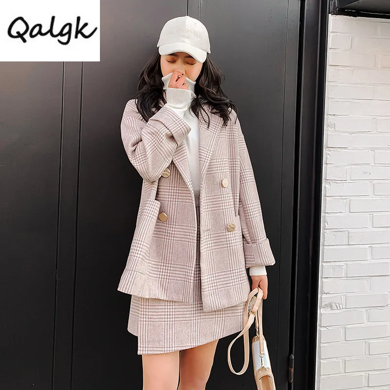 

Suit female 2019 autumn new plaid small suit jacket skirt two sets of temperament loose thin fashion casual wild women's clothes