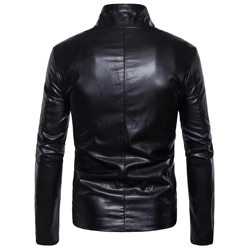 

Hot Selling 2019 Men Locomotive Oblique Zipper MEN'S Leather Clothing Stand Collar Leather Coat Jacket Men's Py03