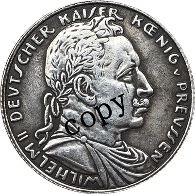 German 1913 20 Mark coin copy 22.5MM - Цвет: silver