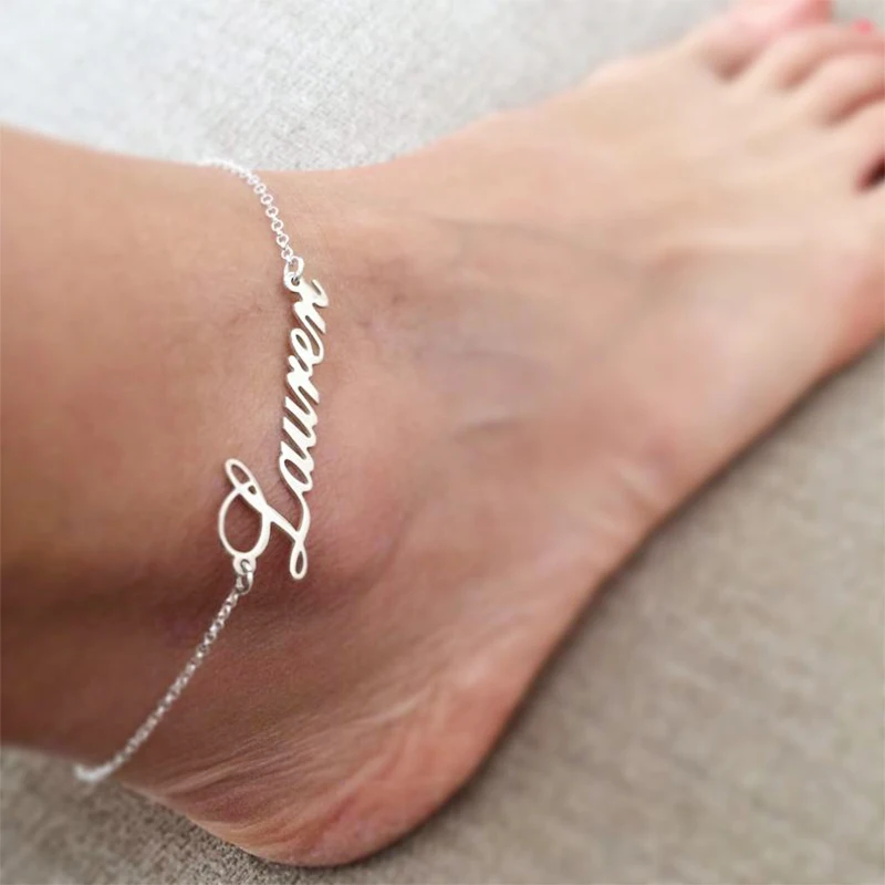 Beach Jewelry Custom Personalize Name Anklet Foot Bijoux Femme Bridesmaid Gift Gold Stainless Steel Chain Halhal Ayak ZinciriSim