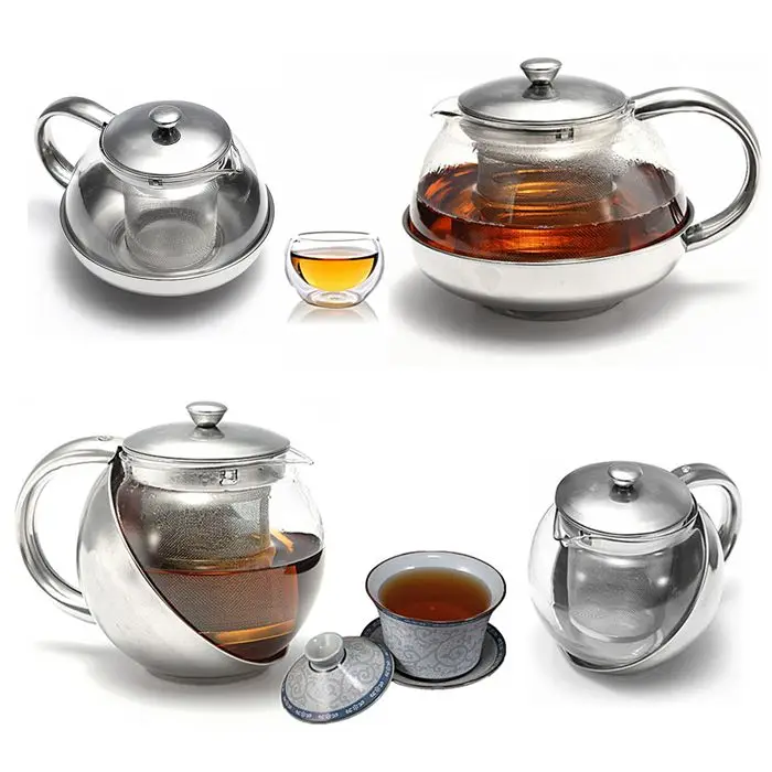 500/750/1100ml Glass Stainless Steel Teapot with Filter Screen Infuser