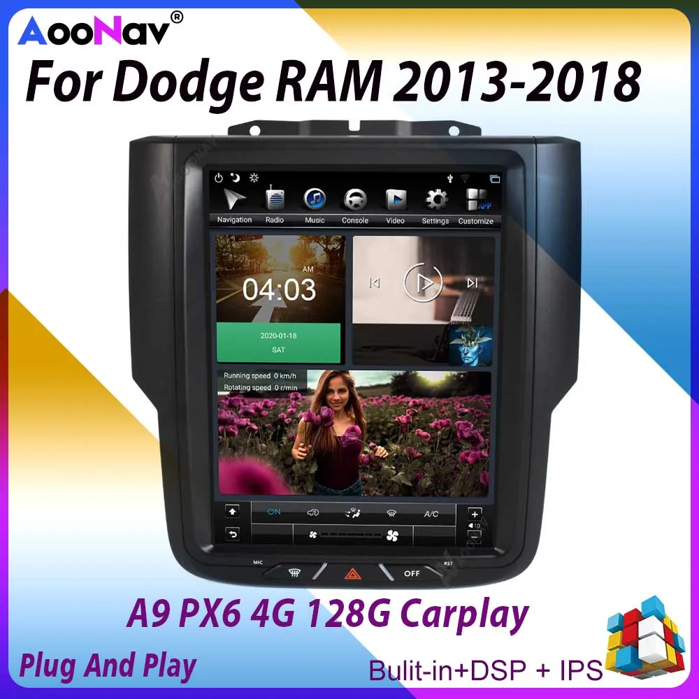 Автомобильный радиоприемник в стиле Tesla на Android для Dodge RAM 1500 2014 2015 2016 2017 2018