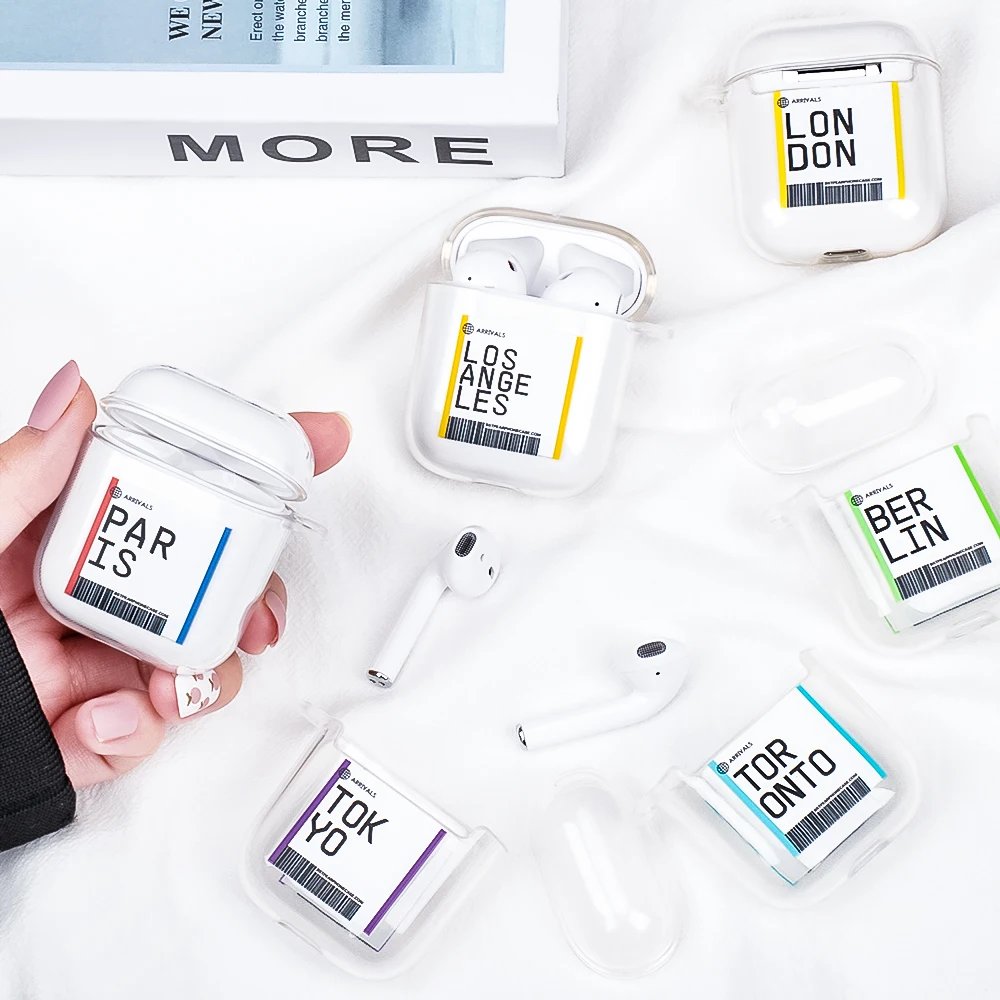 Air Ticket Letter Travel Label Country Case For Airpods 1 2 Earphone Transparent Soft TPU Cover Fundas pods Cute | Электроника
