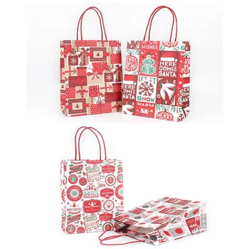 

12PCS Merry Christmas Gift Paper Bags Christmas Portable Gift Holders Bags Containers For Christmas Party Home Bakery Supplies