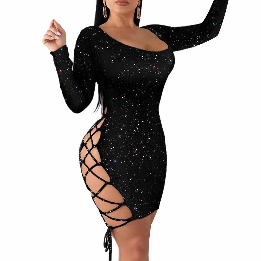 Women Sexy Long Sleeve Dress Bandage Bodycon Evening Party Club Hollow out Lace Up Ladies Evening Party Club Dresses dresses for women Dresses