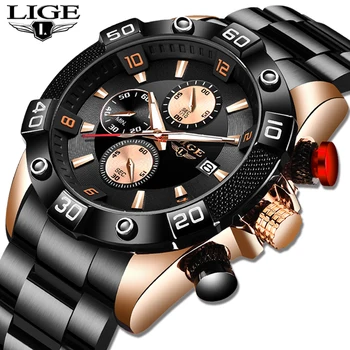 

LIGE New Men Watch Top Luxury Brand Big Dial Sport Watches Mens Chronograph Quartz Wristwatch Date Male Clock Relogio Masculino