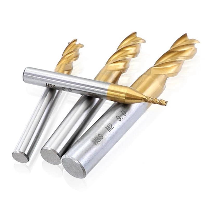 1.5-10mm HSS Titanium Coated 4 Flute Spiral Bit HRC63 End Mill Cutter CNC Drill Bit Milling Cutter Set For Wood, Steel Cutting