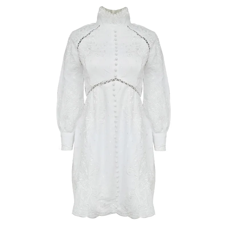 COLOREE осеннее женское платье винтажное открытое белое/синее мини-платье элегантное женское платье с длинным рукавом высокого качества