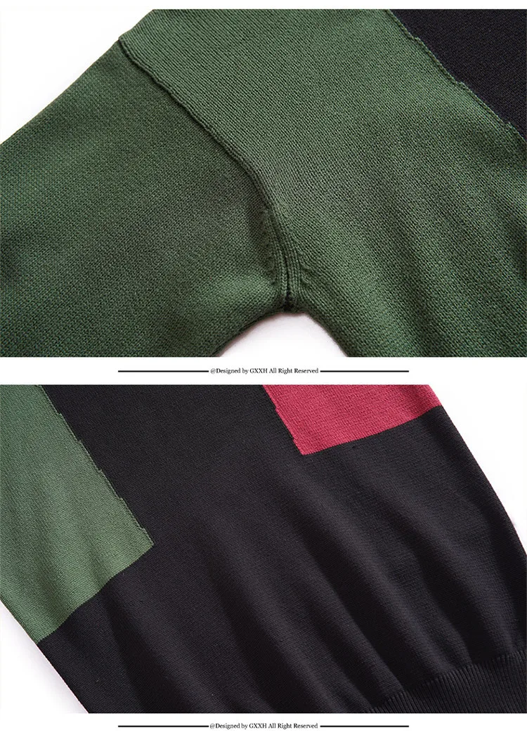 GXXH плюс размер Turleneck свитера уличная мода Fat Guy 140 кг мужские зеленые красные черные контрастные пуловеры трикотажные свитера
