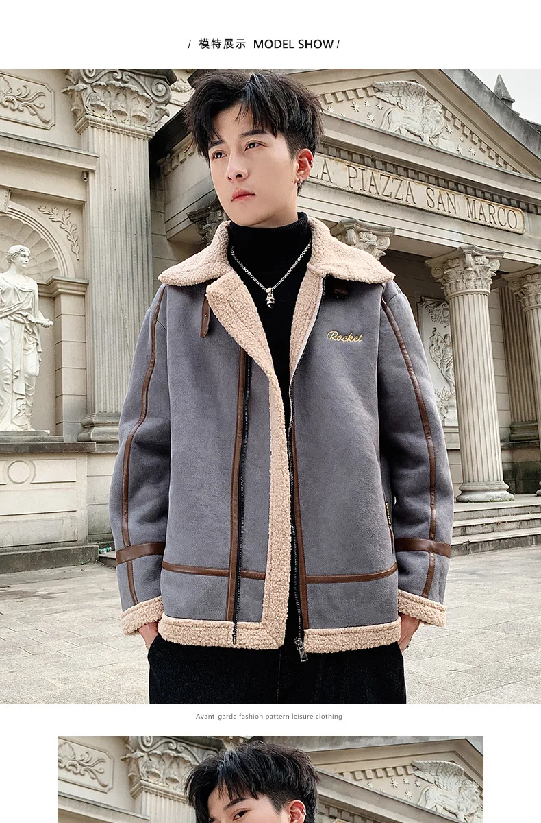 Spring And Autumn Lambs Wool Coat Men Brushed And Thick Cotton-padded Clothes Korean-style Loose-Fit INS Cotton Coat Popular Bra