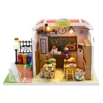 

Wooden DIY Doll House Handmade Classroom Miniature for Family Friends Child