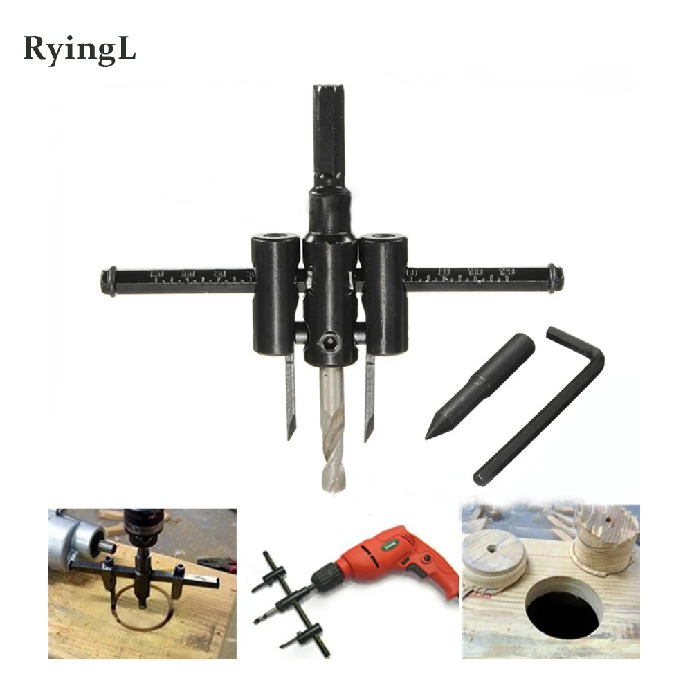 

L Adjustable Circle Hole Cutter Wood Drywall Drill Bit Saw Round Cutting with Black Alloy blade