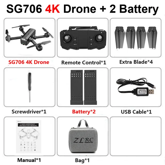 SG706 Дрон 4K HD широкоугольная двойная камера wifi FPV складной оптический поток селфи дроны Профессиональный 15 мин следуем за мной RC Квадрокоптер - Цвет: 4K 2B Bag