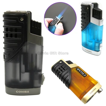 

COHIBA High-end Classic 3 Flame Cigarette Cigar Tobacco Fire Lighter With Cigar Punch Gift Box Smoking Tool Portable Windproof