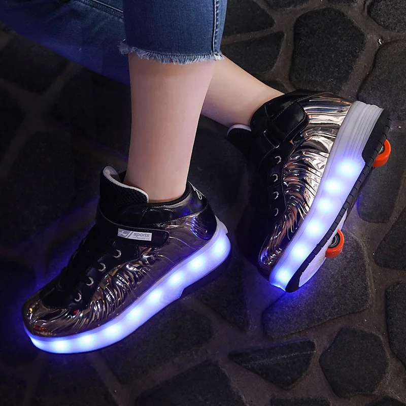 Евро 29-41 Детские кроссовки с роликами usb зарядка Led обувь Дети Девочки Мальчики светящиеся кроссовки с 2 колесами кроссовки
