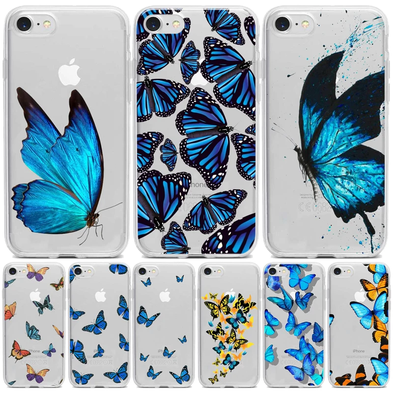 Blue Butterfly Aesthetic Premium Case For iPhone X XS Max Xr 11 pro 5 5S SE 8 7 6 s Plus INS cartoon Clear Soft Fundas Cover | Мобильные