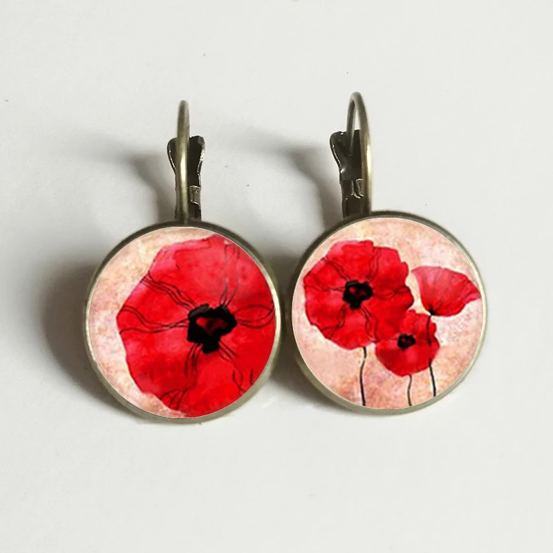 Orecchini Pendenti, Papavero Cabochon, Orecchini Semplici, Papavero