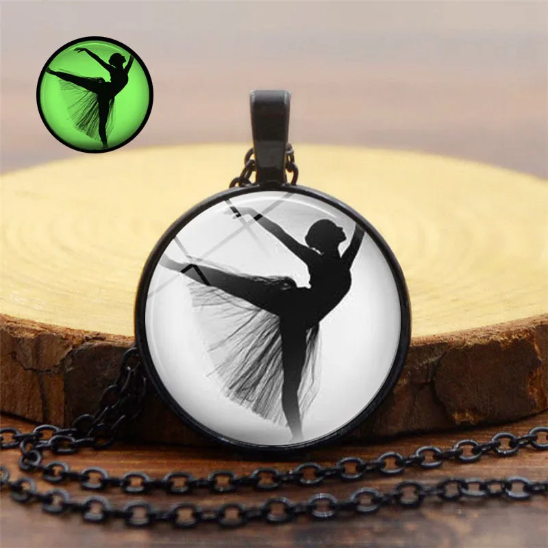 

Fashion Ballet Girl Pattern Luminous Pendant Necklace Vintage Charm Women Glow In The Dark Sweater Chain Necklace Jewelry