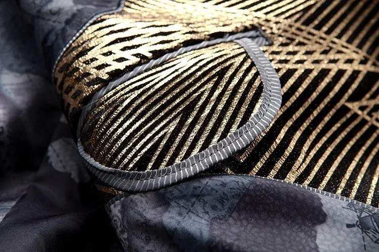 Роскошный Блейзер в золотую полоску с принтом Masculino Slim Fit модный Мужской Блейзер Куртка сценический костюм для Dj Singer Chaqueta Hombre