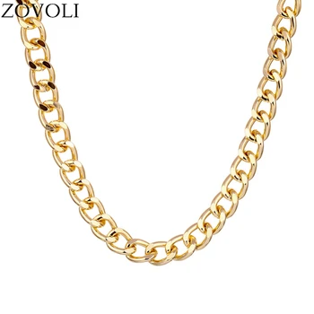 

ZOVOLI Basic Punk Stainless Steel Necklace for Men Women Curb Cuban Link Chain Chokers Vintage Gold Tone Solid Metal