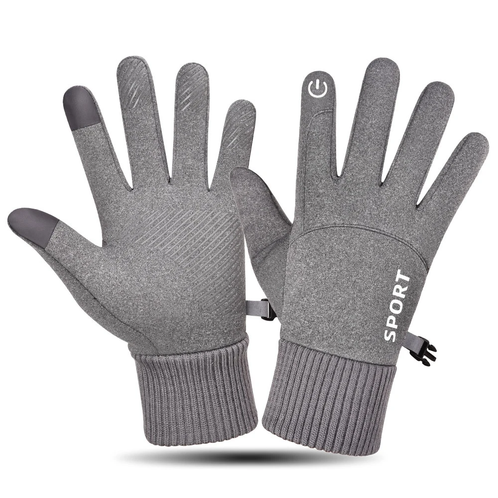 Серый 1 пара зимних перчаток для мужчин, противоскользящие перчатки для сенсорного экрана с эластичным манжетом и теплой мягкой подкладкой - Цвет: Серый