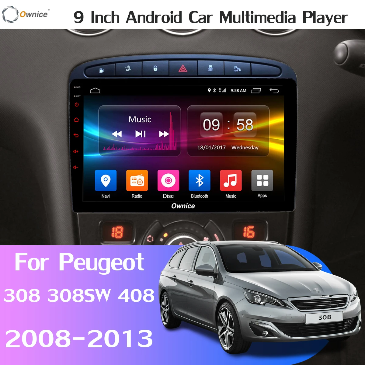 360° Panoramic Android 9.0 8 Core 4G+64G Car Player CarPlay Auto DSP SPDIF GPS Radio for Peugeot 308 408 PG 2008-2013 Head Unit |
