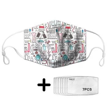 

Kawaii Girls Supplies Mouth Face Mask Kids Protective Masks and 7pcs PM2.5 for Teen Cute Washable Maschera with Cartoon Pattern